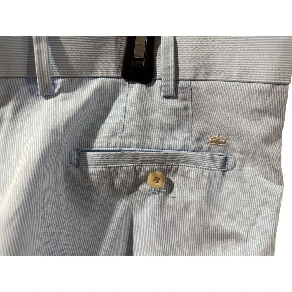 Peter Millar Crown Sport Mens 38 Blue White Strip Wicking Golf Shorts Seersucker
